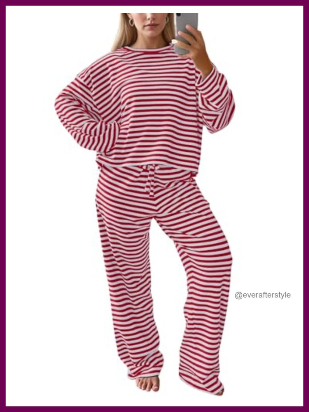 Striped 2 Piece Lounge Set Long Sleeve Tee & Wide Leg Pants